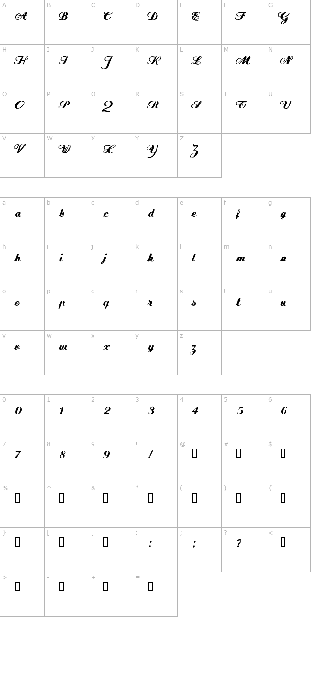 FLW Script character map