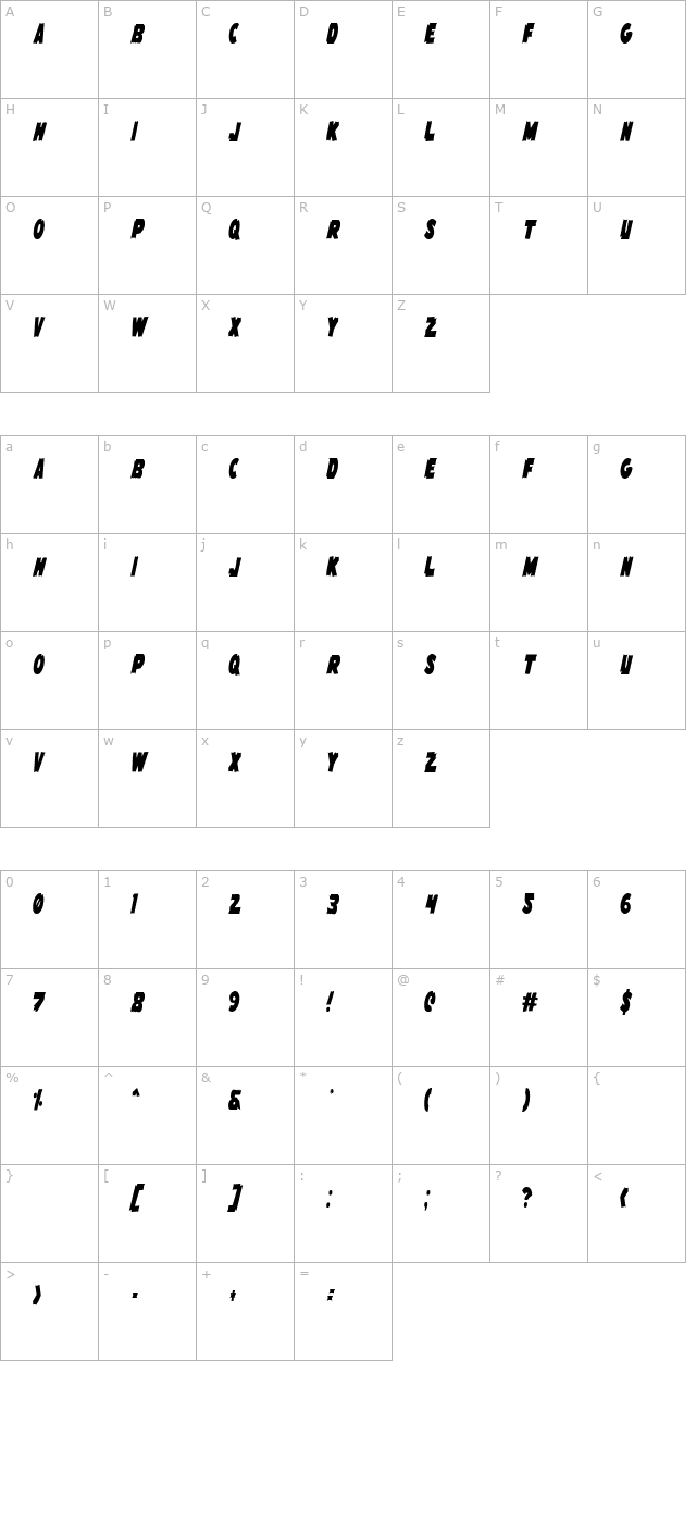 Flying Leatherneck Condensed character map