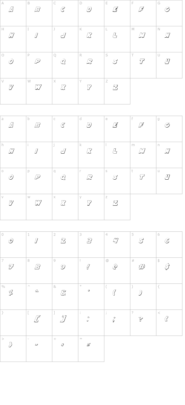 Flying Leatherneck Outline character map