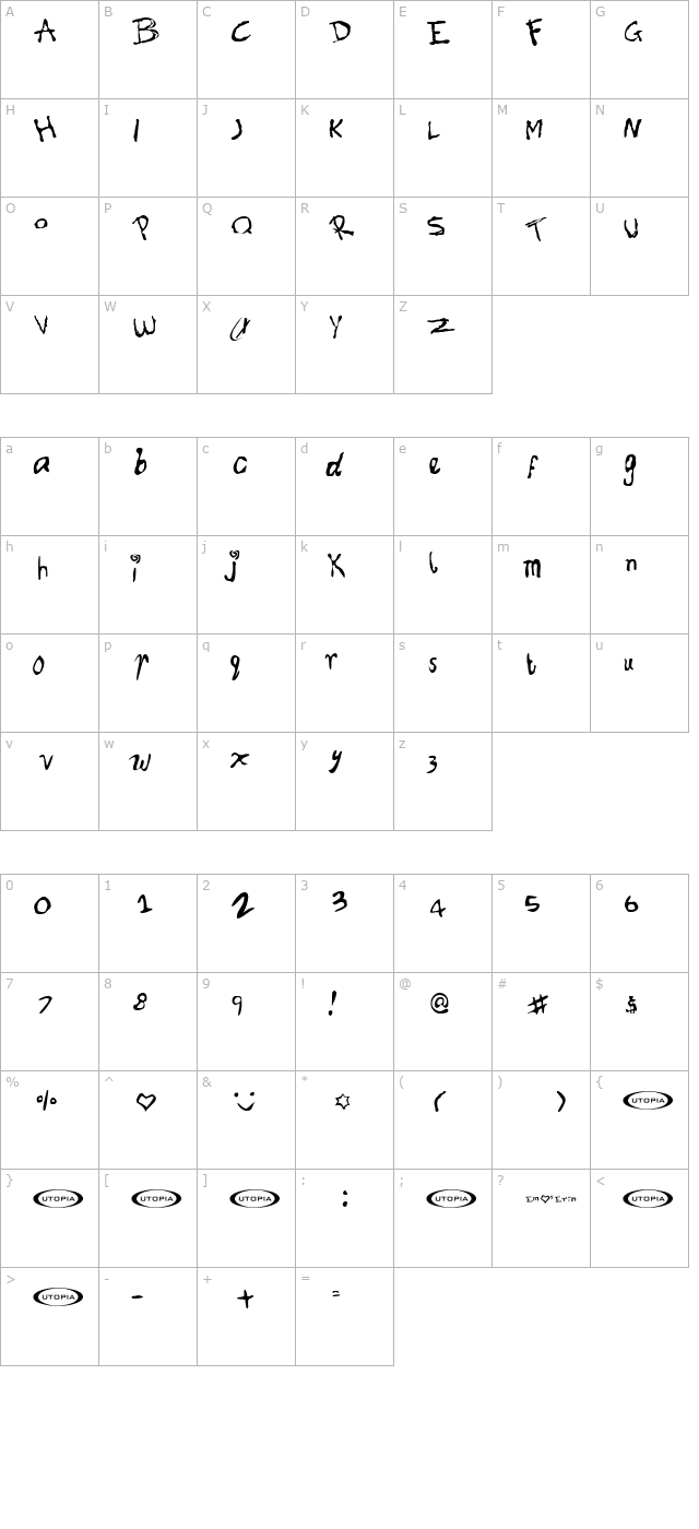 font-for-erin character map