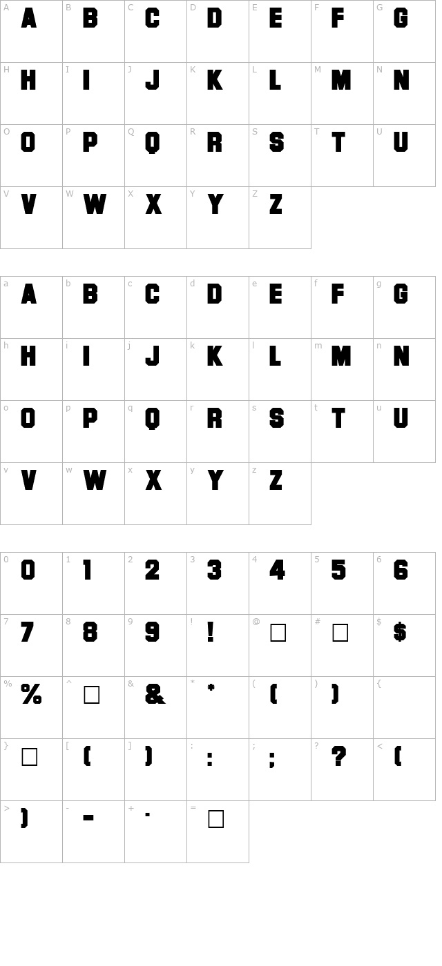 Font character map