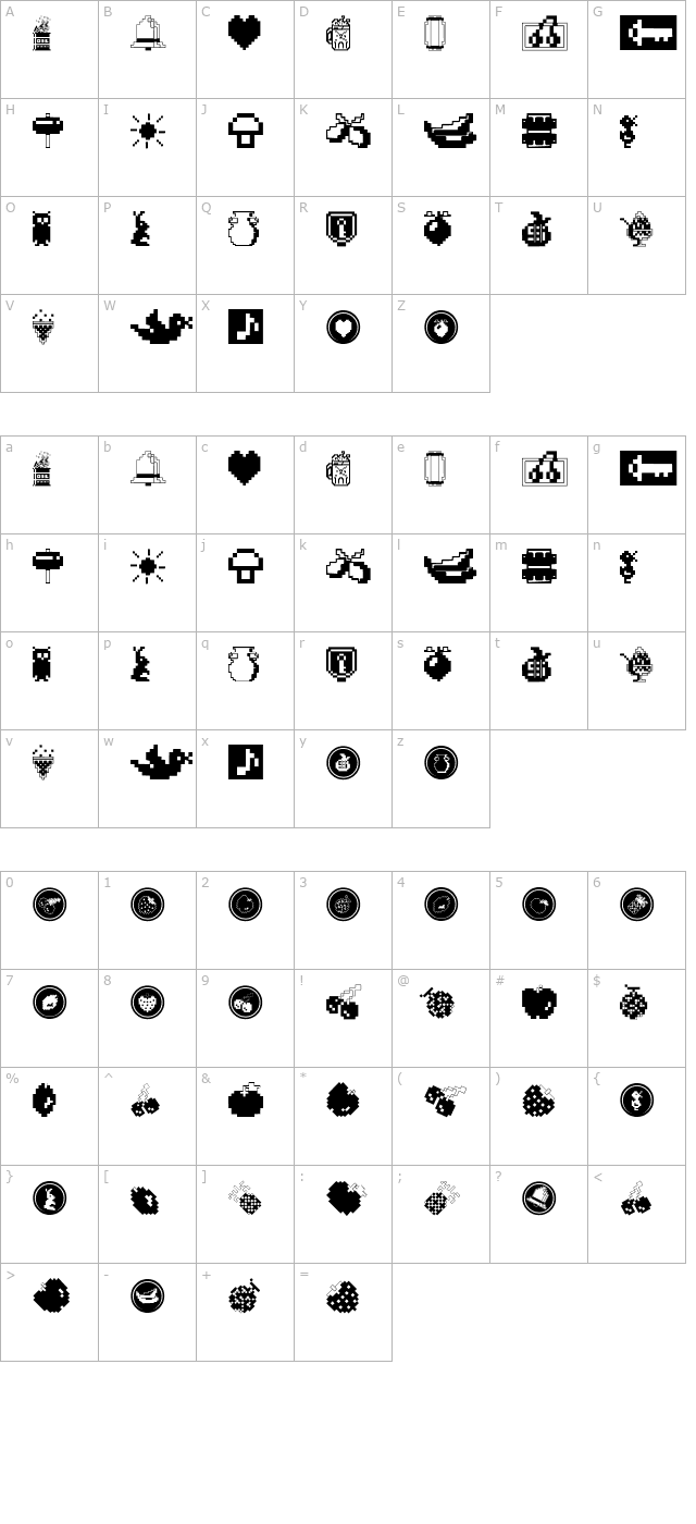 Fontalicious Thingbats character map