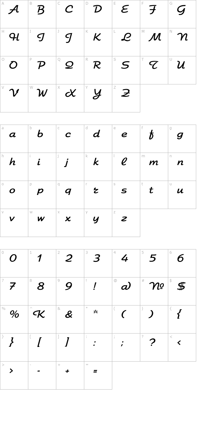 fontella character map