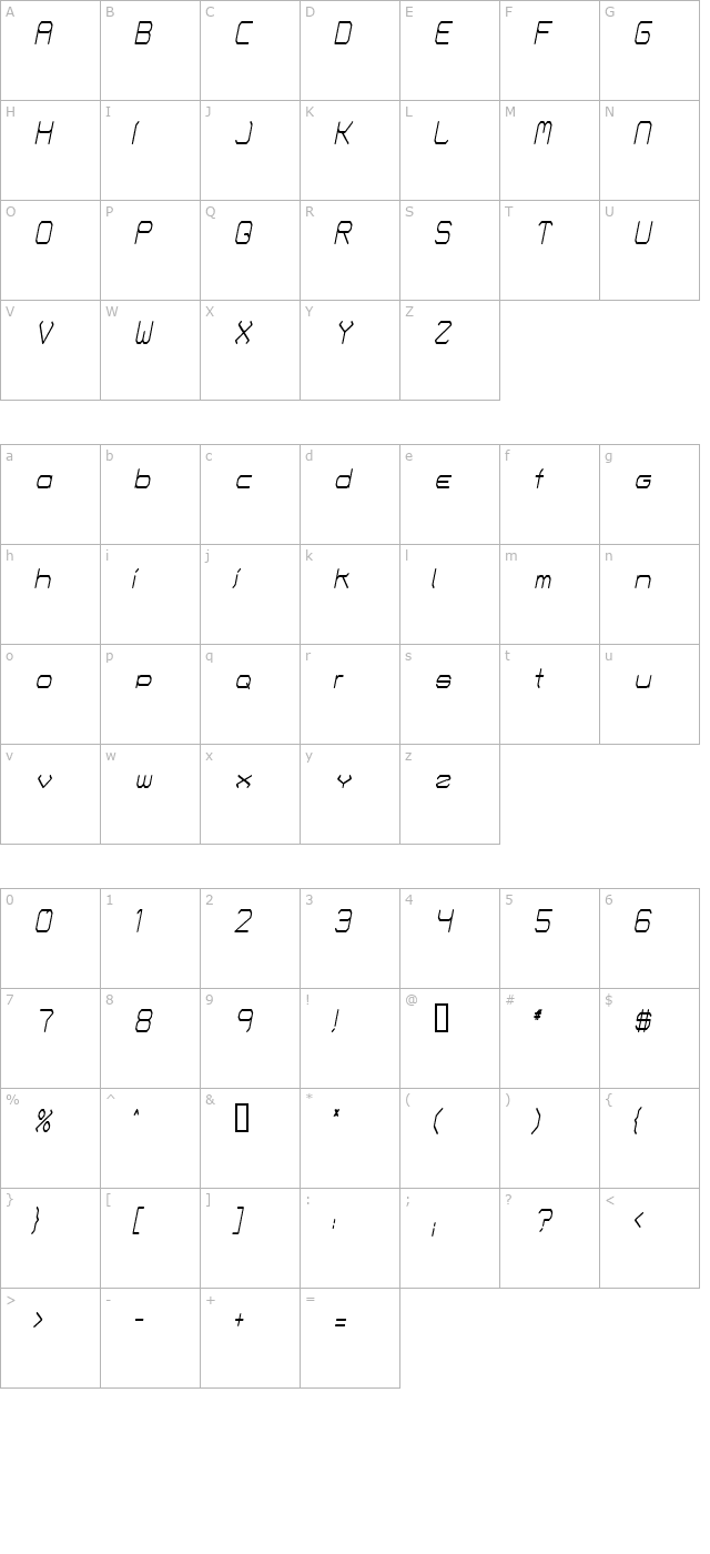 fontmakers-choice-thinitalic character map