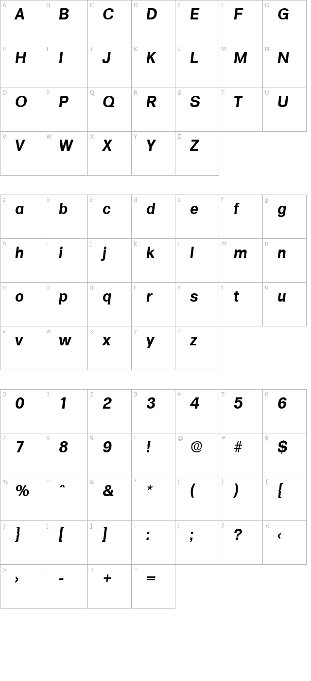 Formula-DemiBoldIta character map