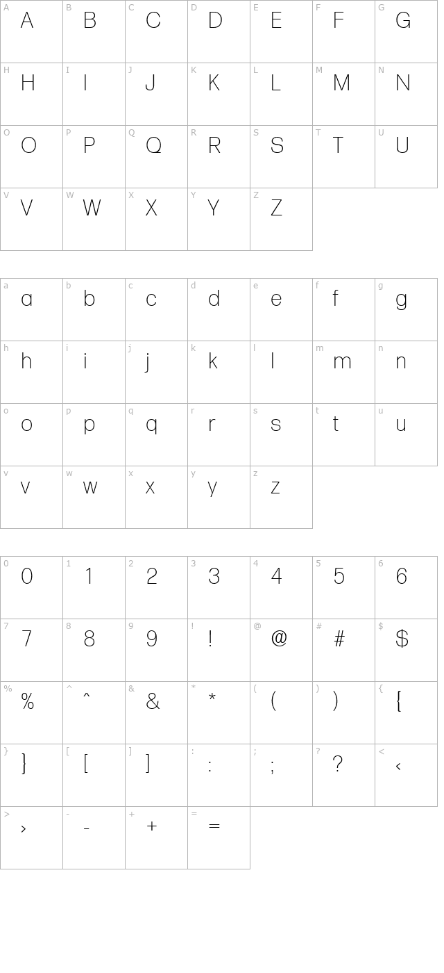 formula-serial-extralight-regular character map