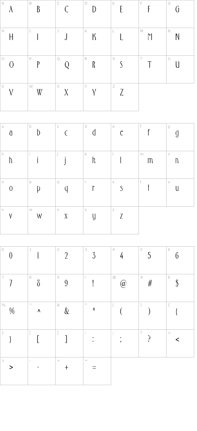 FosterCondensed Regular character map