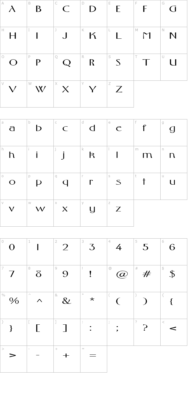 FosterExpanded Regular character map