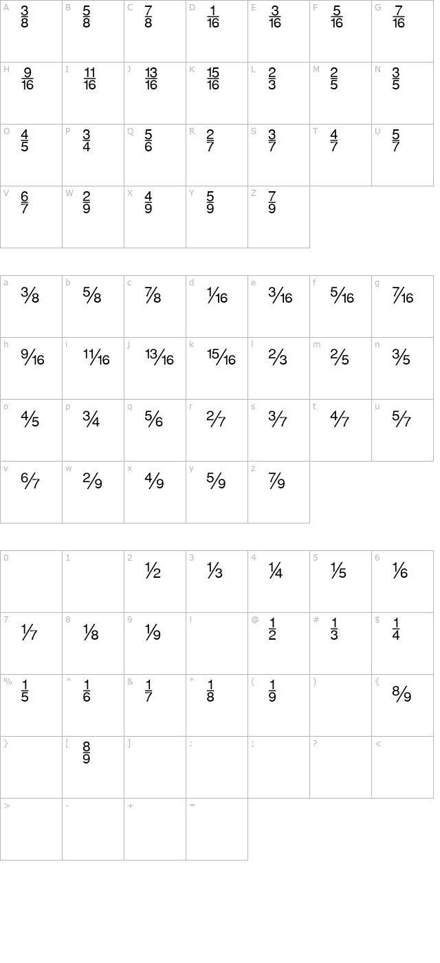 FractionsSans character map