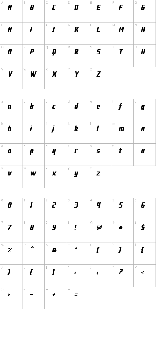 fragma-black-italic character map