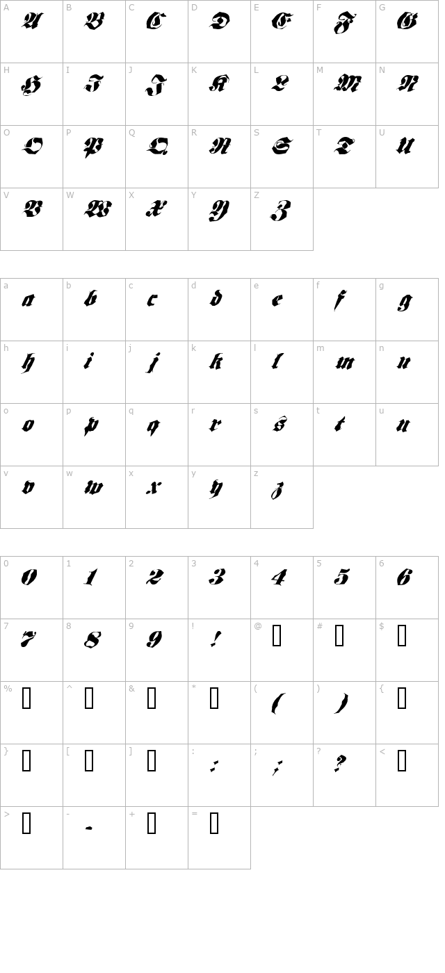 frakt character map