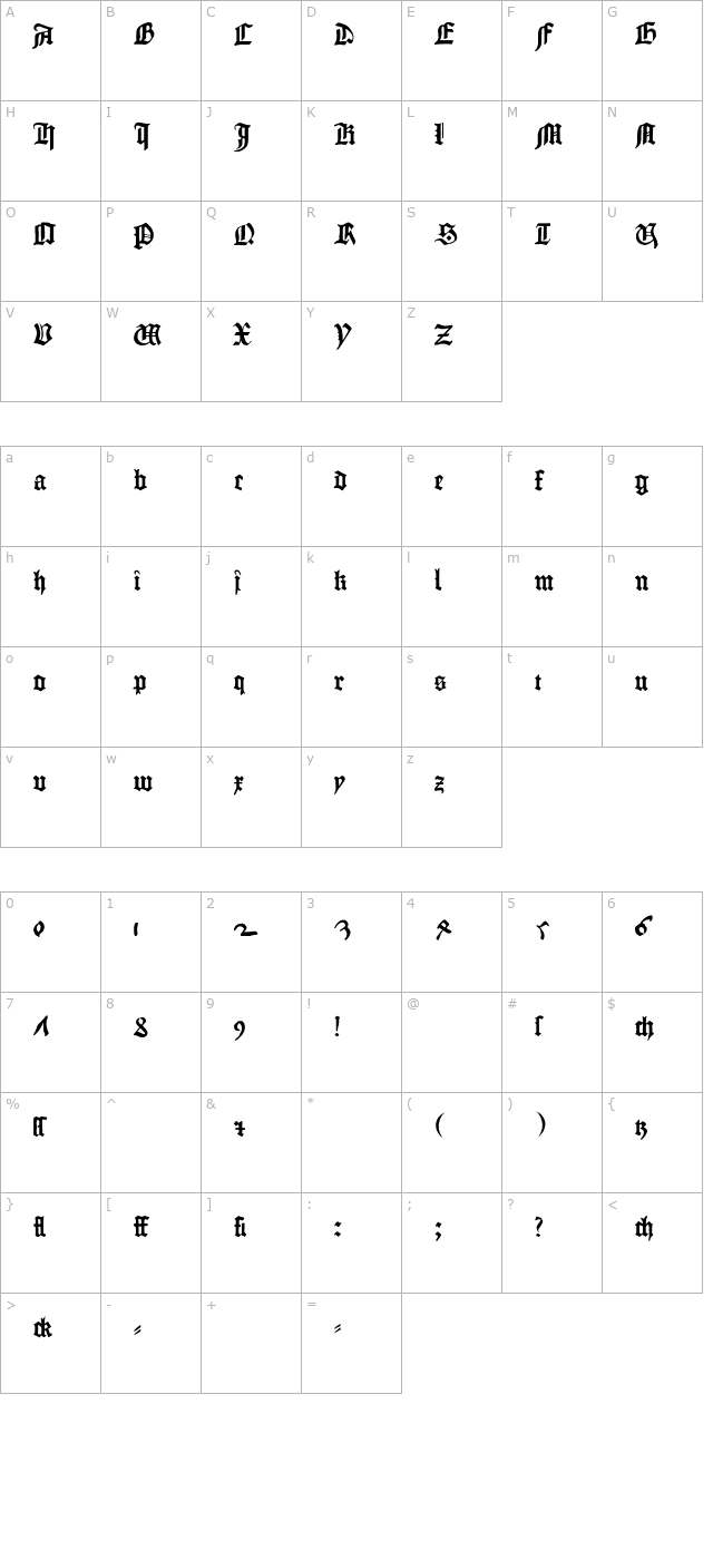 Fraktur Gutenberg B42 character map