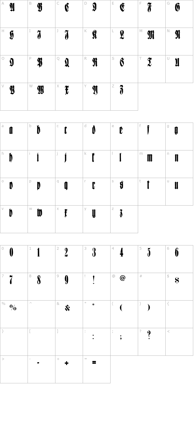 FrakturCondensedHeadline character map