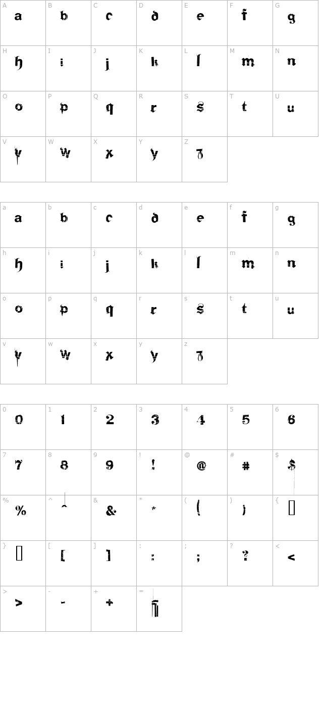 frakturika-spamless character map