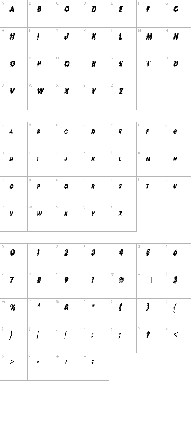 francis-high-lighted-condensed-italic character map