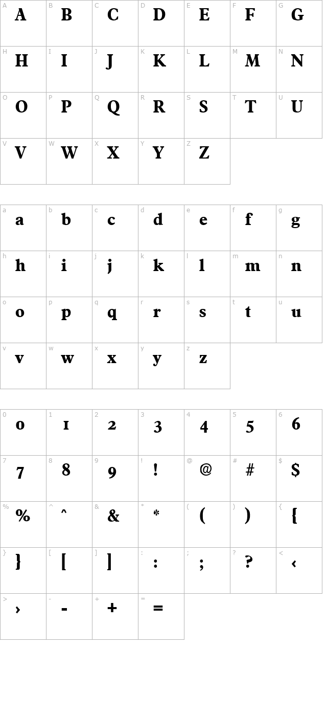 Francisco-Bold character map