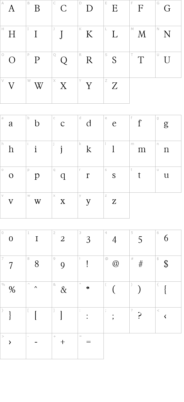 Francisco-Light character map