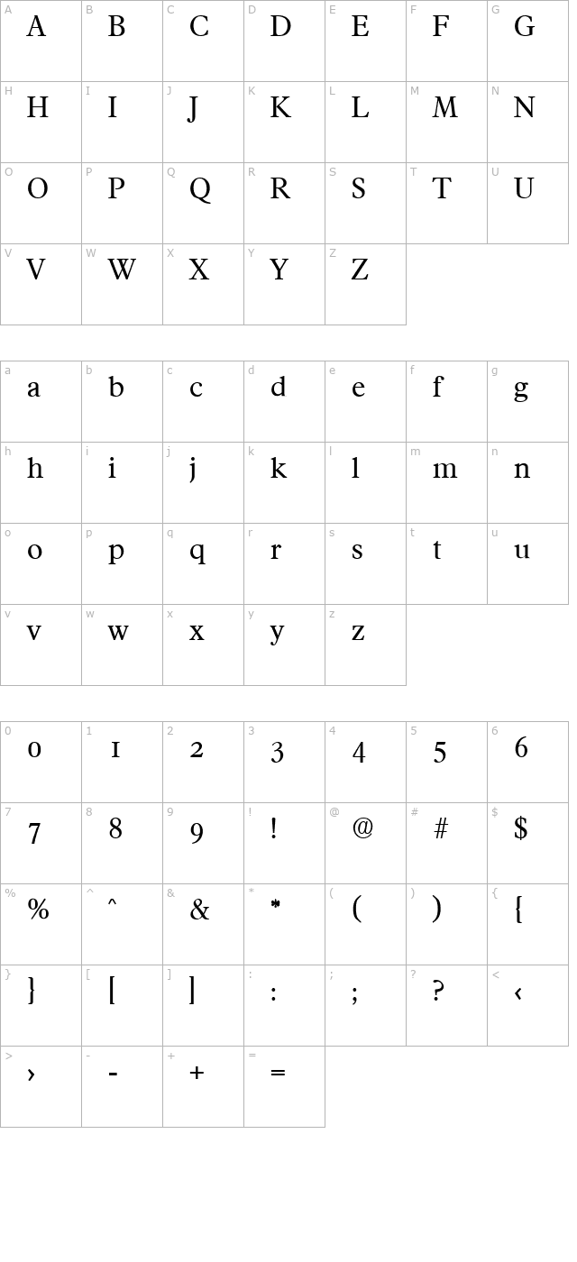 francisco-regular character map