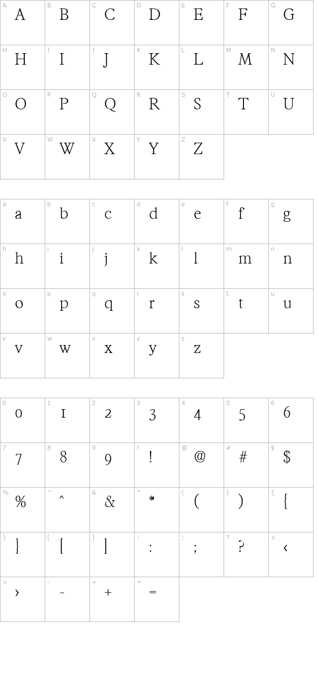 francisco-serial-extralight-regular character map