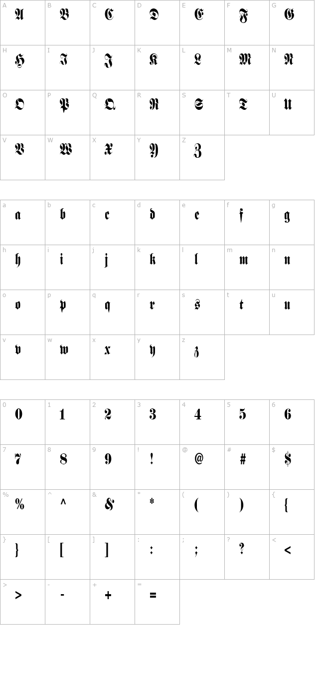 frank-condensed-normal character map