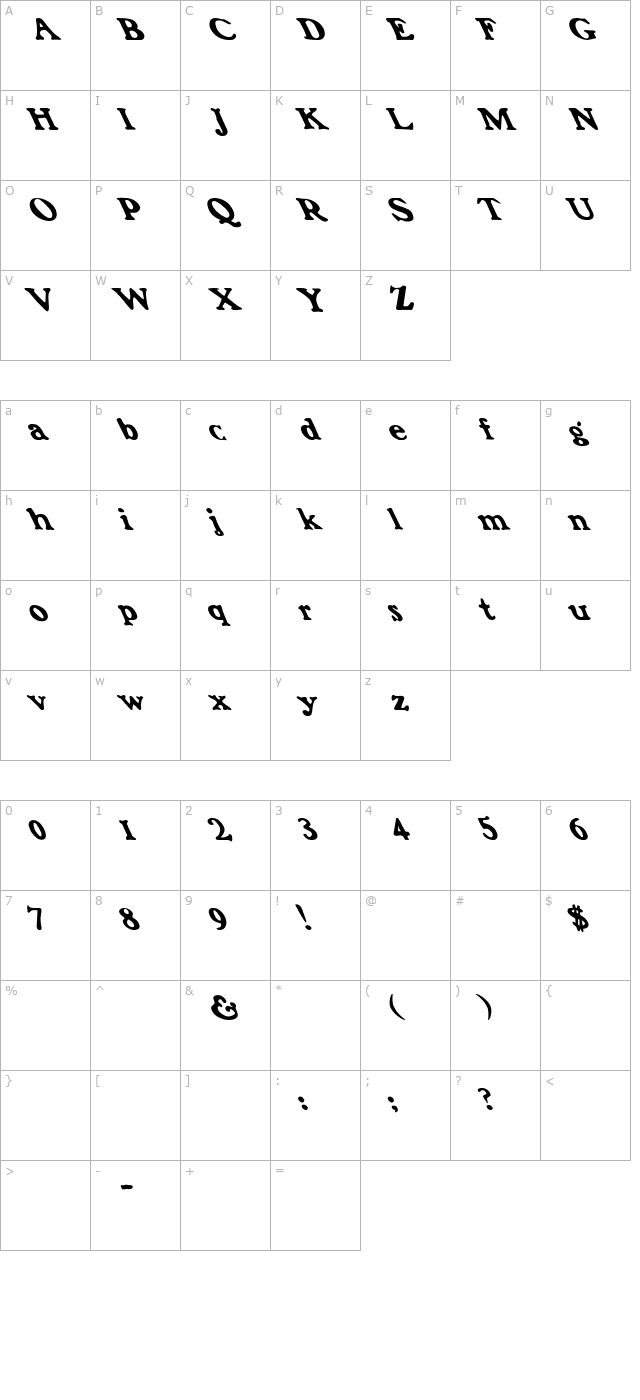 Frank Font Lefty character map