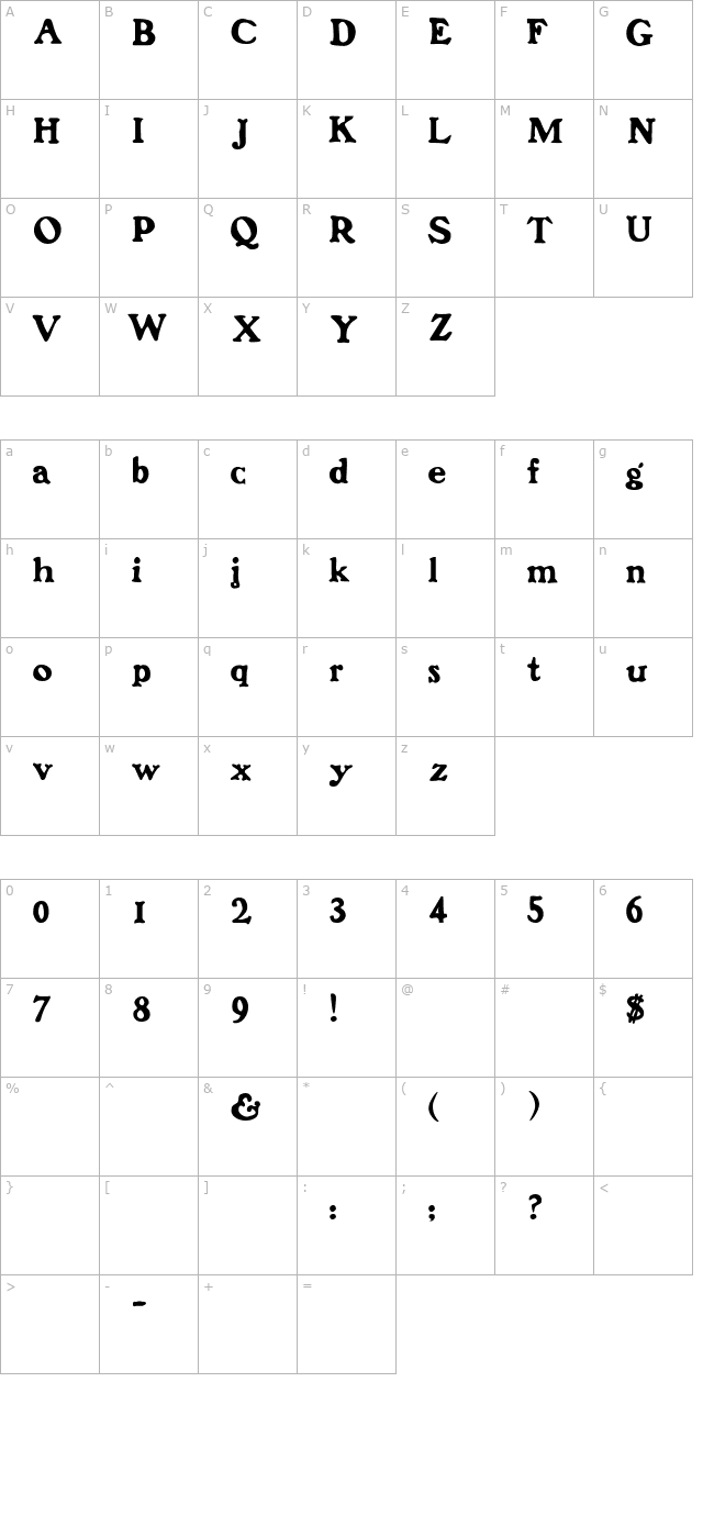 FrankenFont character map