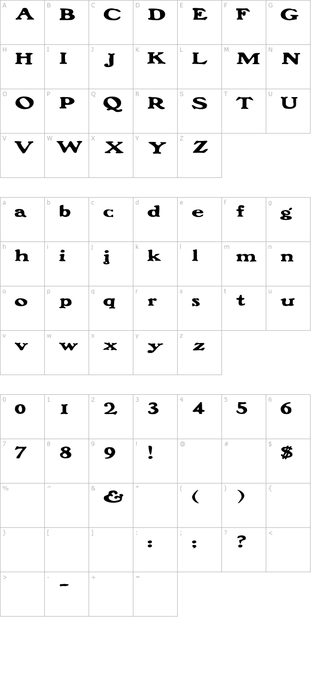 FrankFont Extended character map