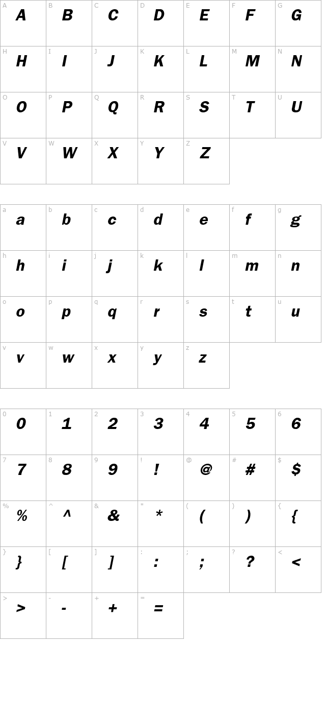 frankfurtgothic-bold-italic character map