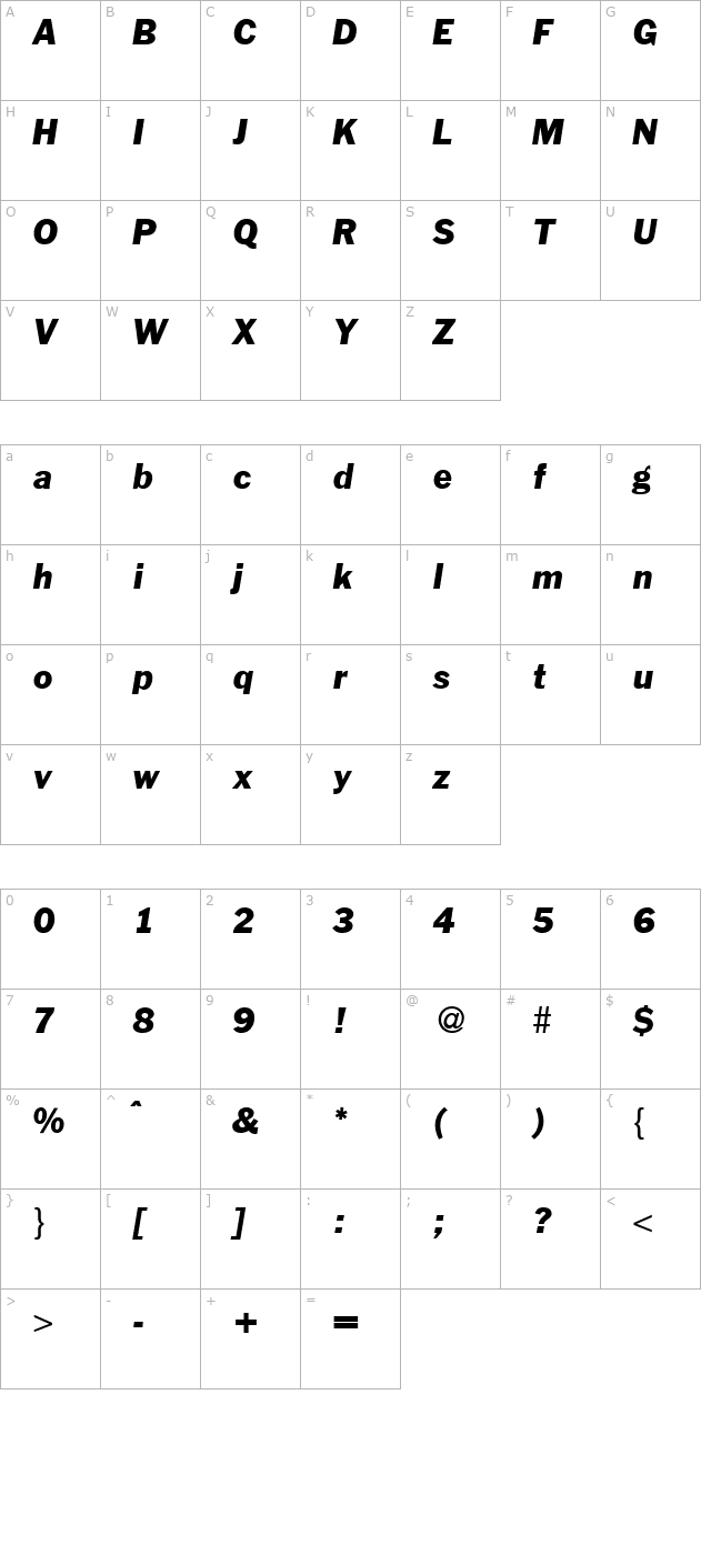 FranklinHeadline-BoldItalic character map