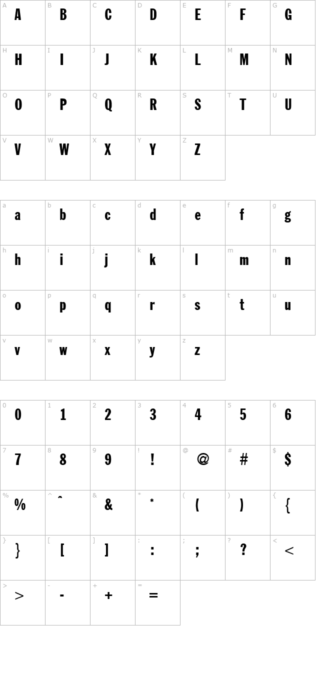 franklinheadlinenarrow-bold character map