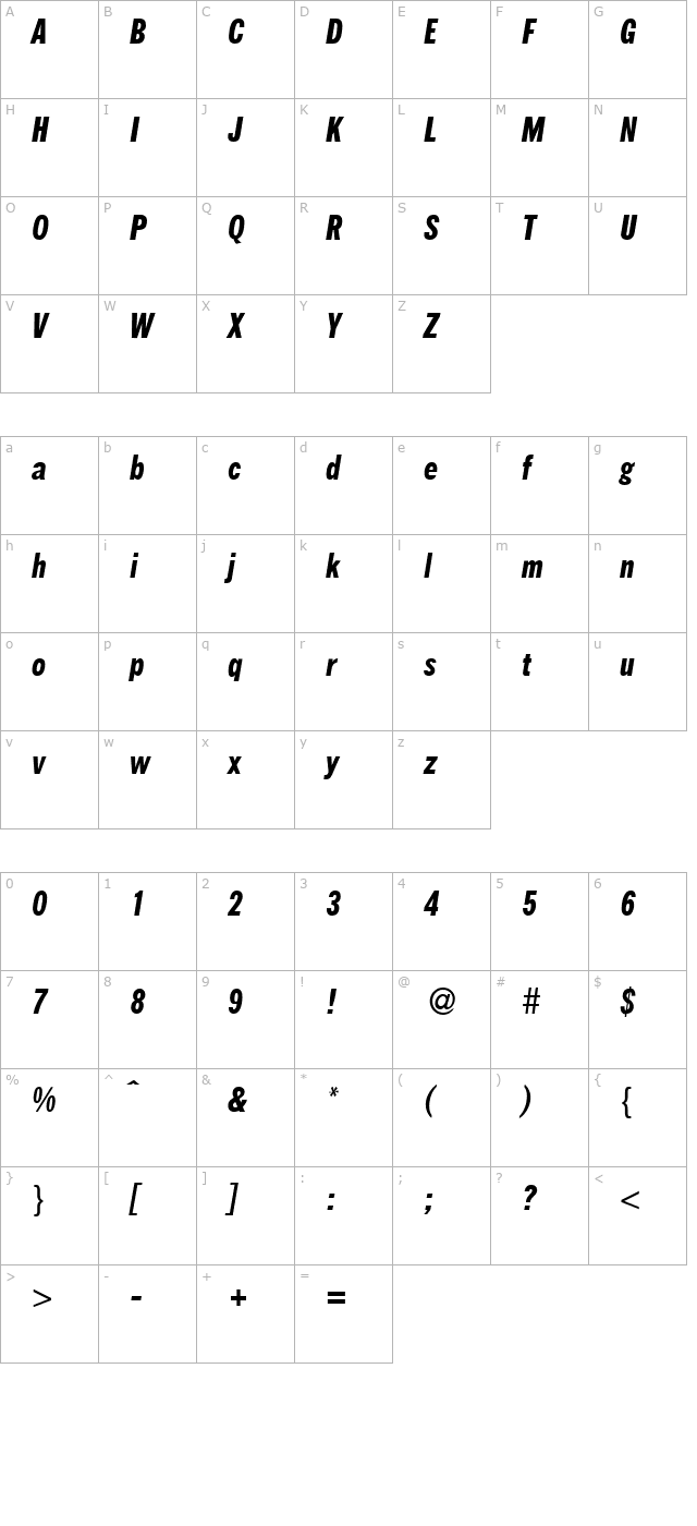 franklinheadlinenarrow-bolditalic character map