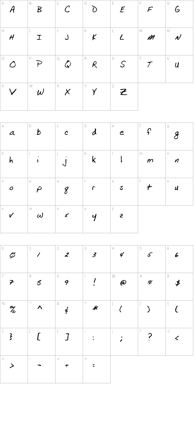 FranklinsHand Regular character map