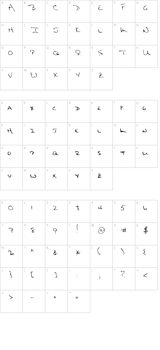 frankshand-regular character map