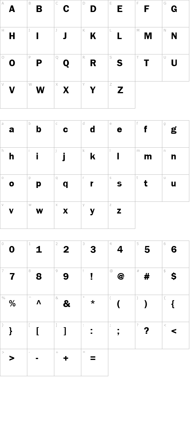 Franzfurt Bold character map