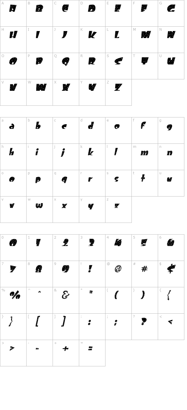 Freckle Oblique character map