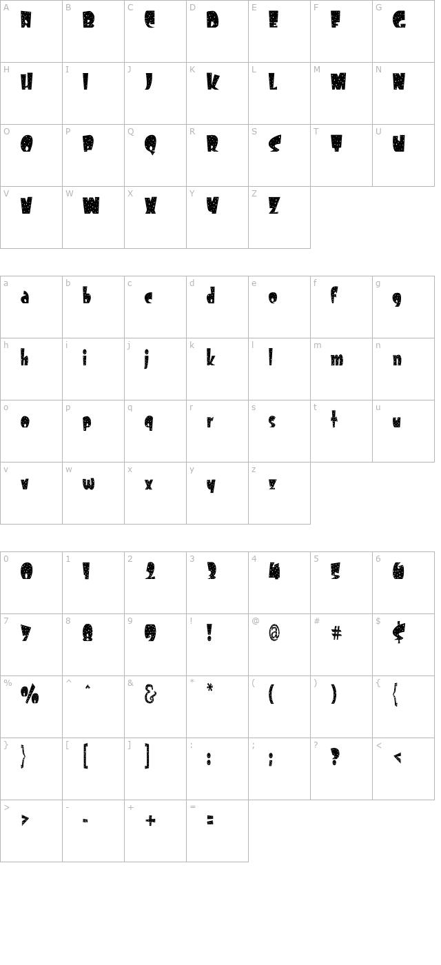 frecklecondensed character map