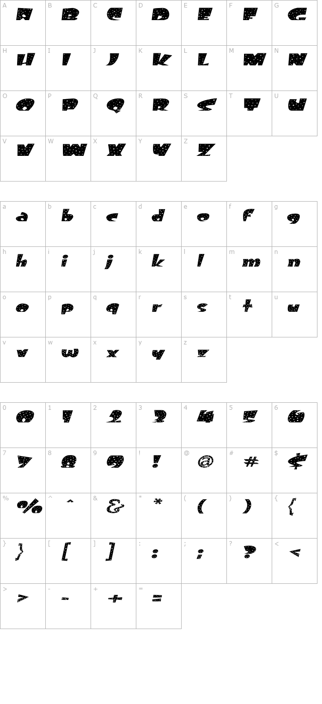 freckleextended-oblique character map