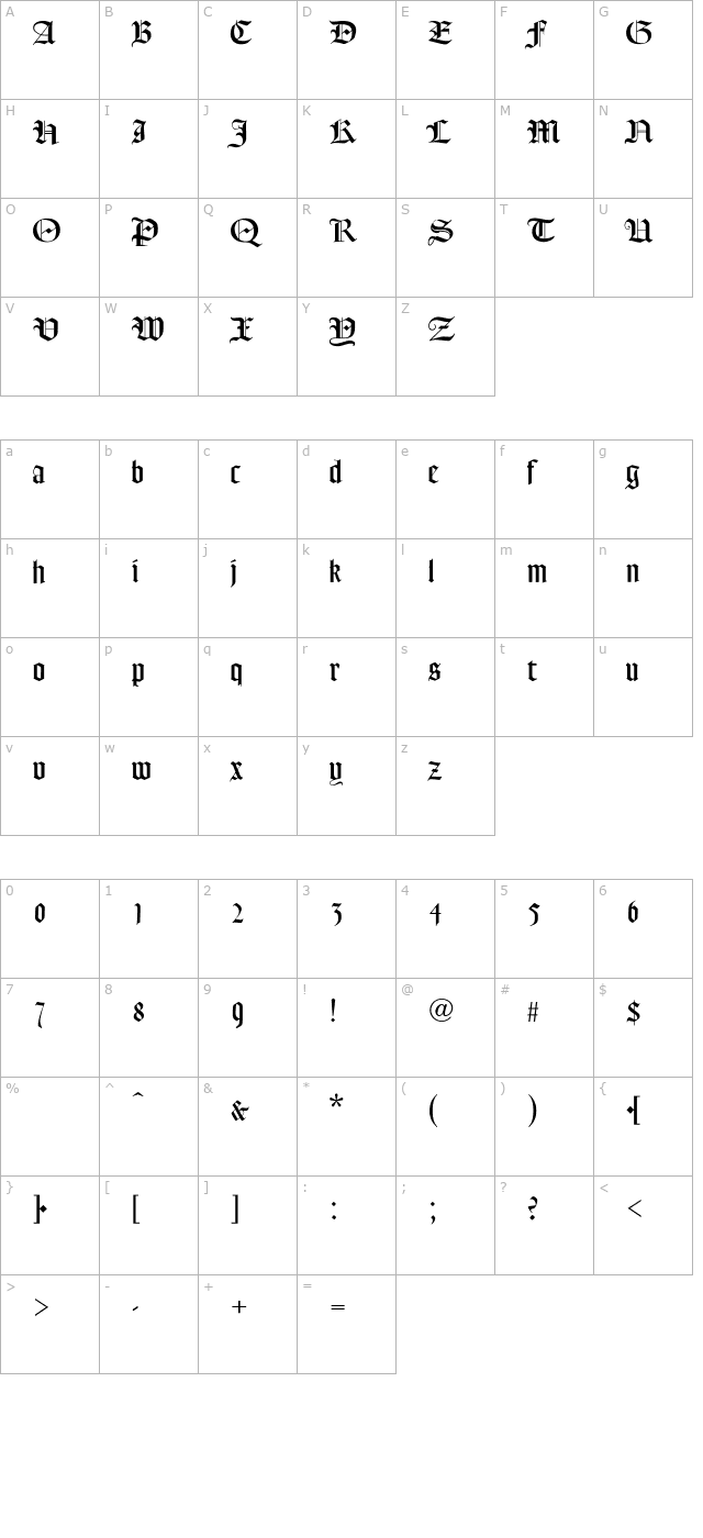 fredericktext-regular character map