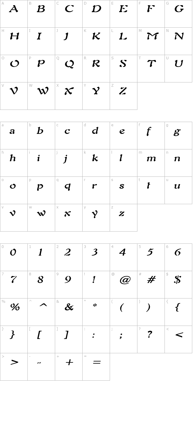 freedom-9-wide-bolditalic character map