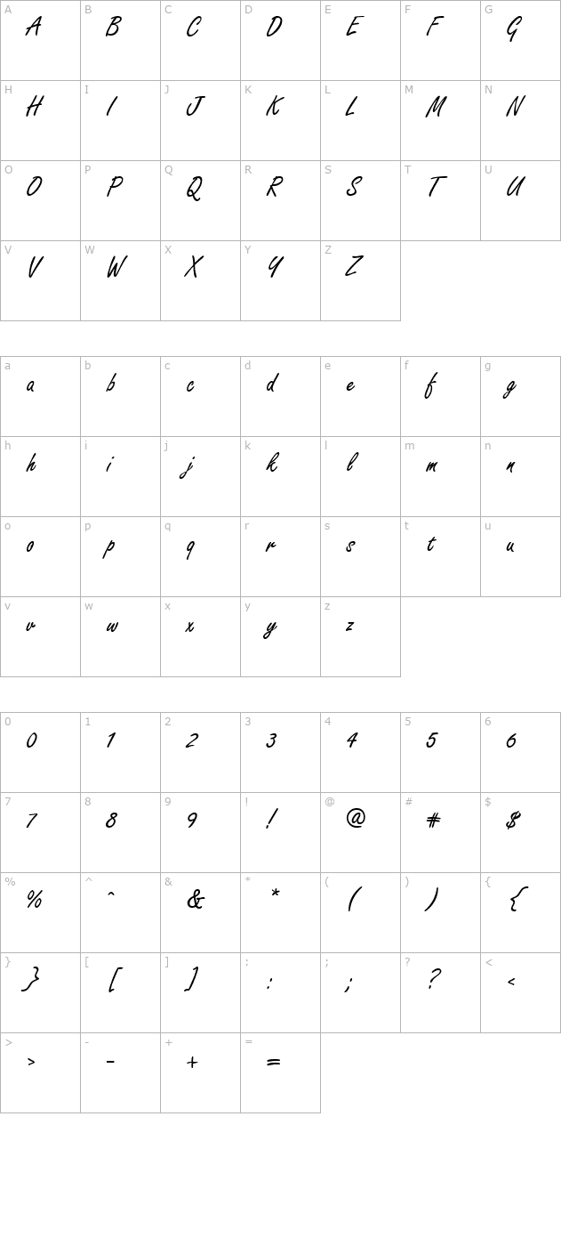 Freedom Script character map