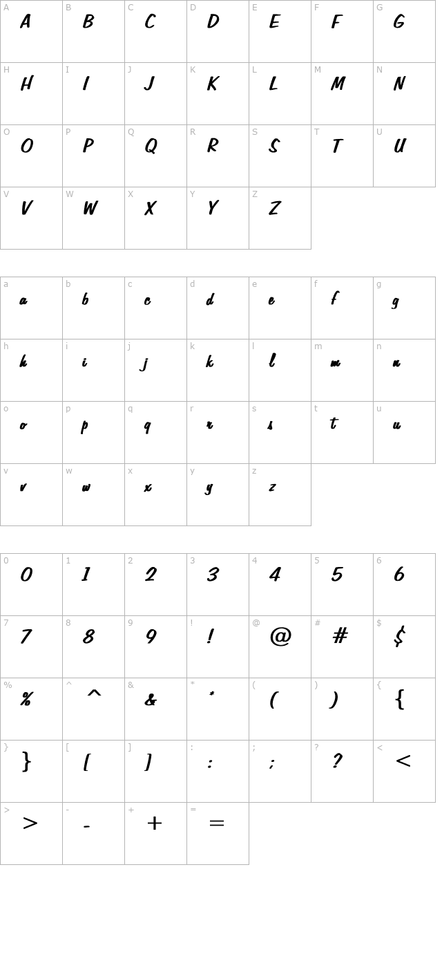 freehand575-bold character map