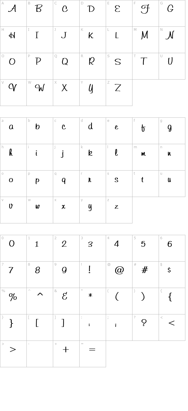 Freehand591 Bold character map