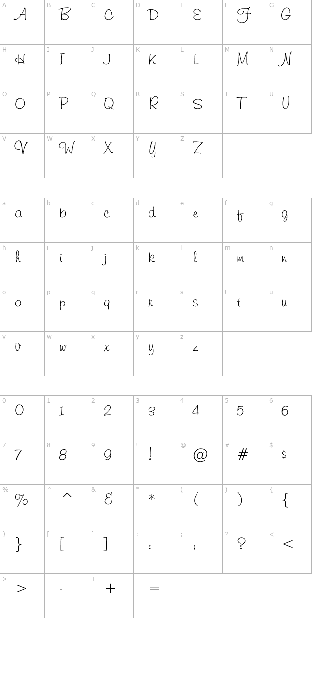 Freehand591 character map