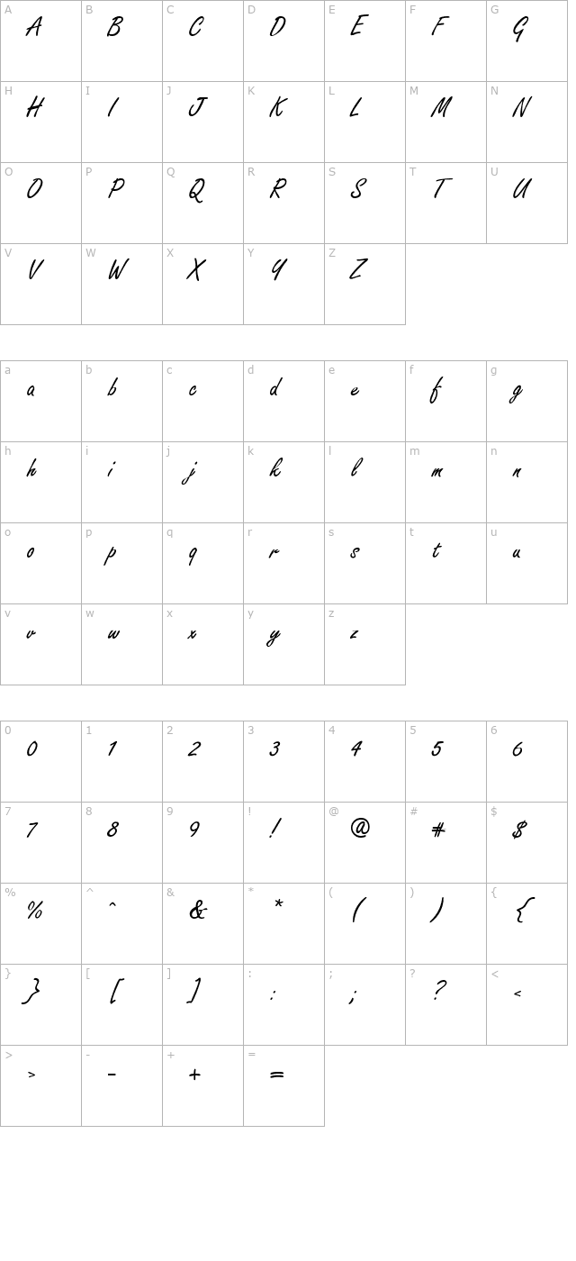 freelance-script character map