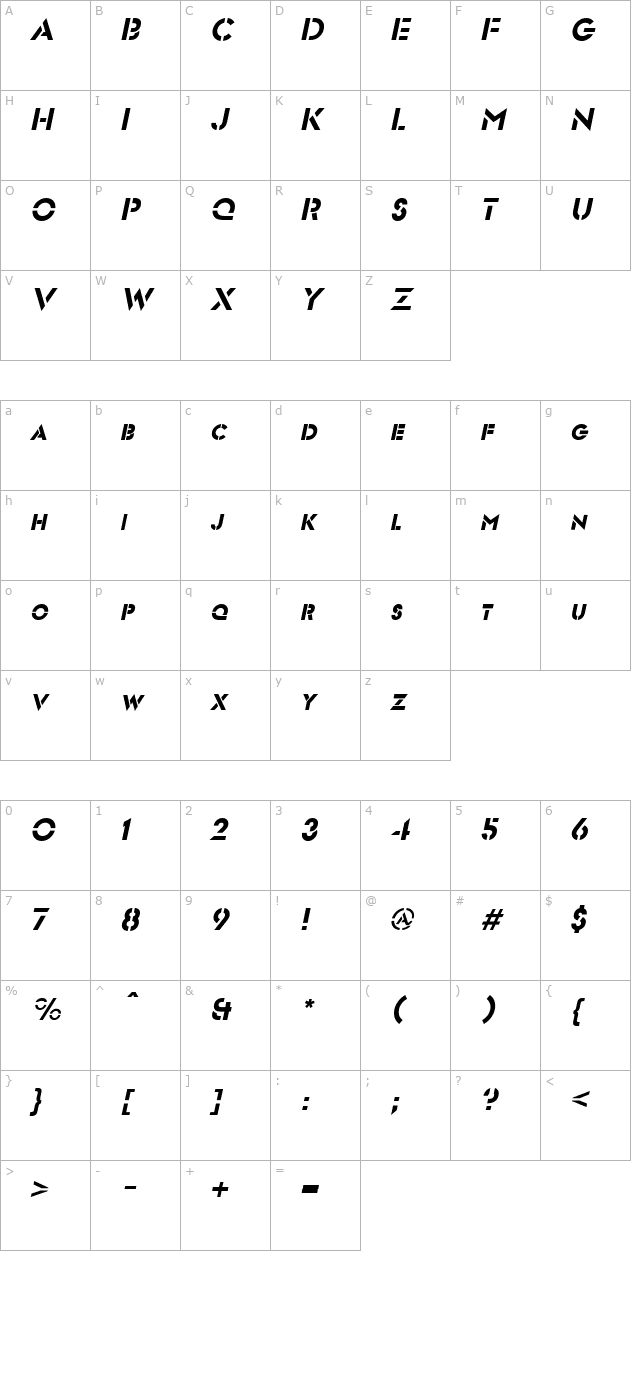 Freeport Oblique character map