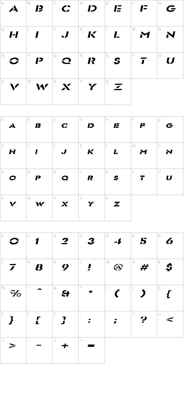 FreeportExtended Oblique character map
