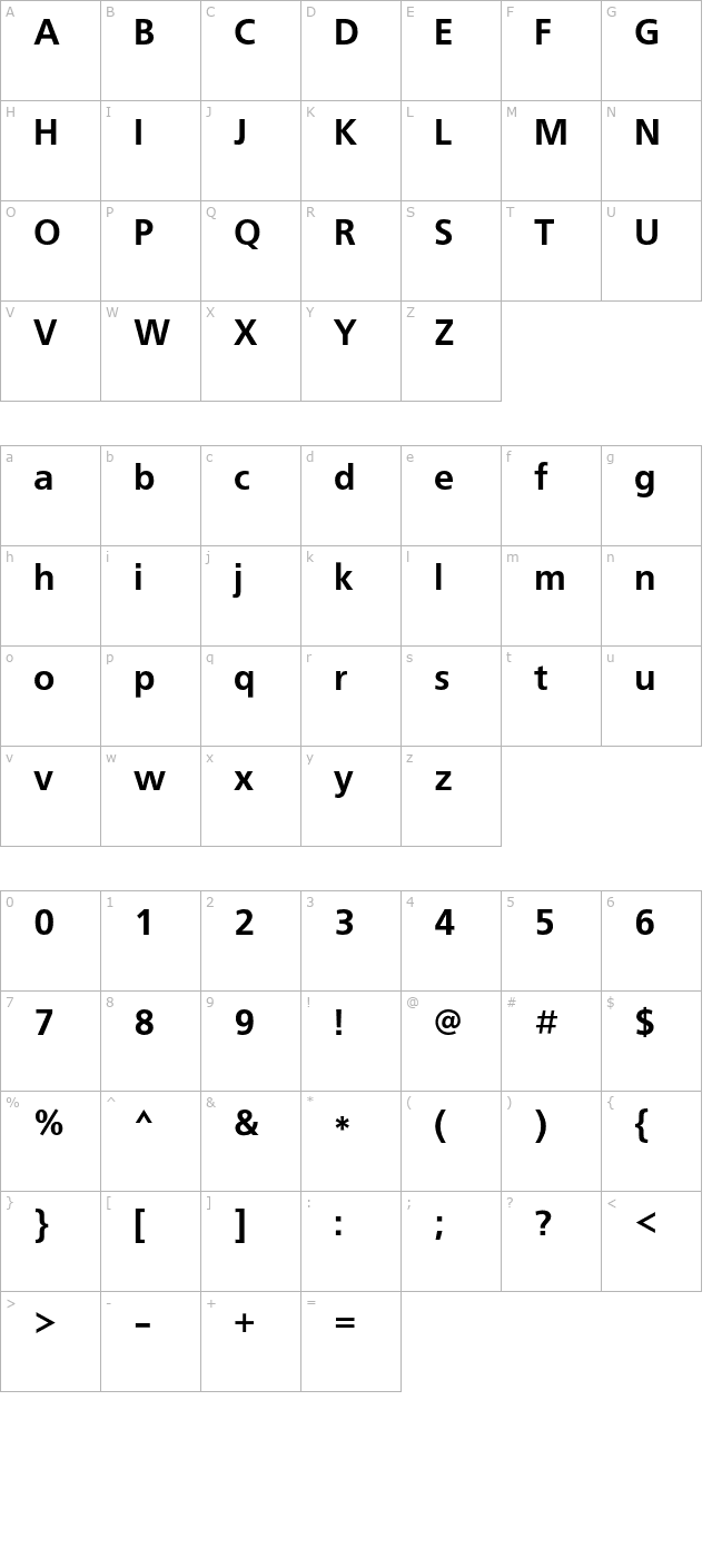 FreeSetC-Bold character map