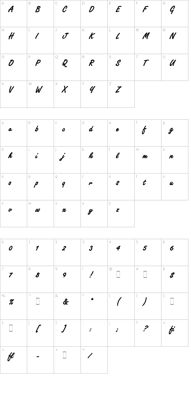 Freestyle Script Bold LET Plain1.0 character map