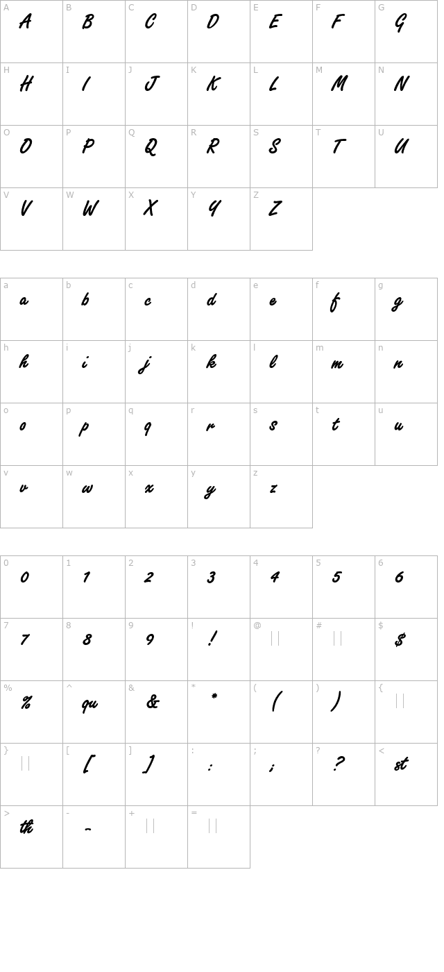 Freestyle Script Bold Plain character map