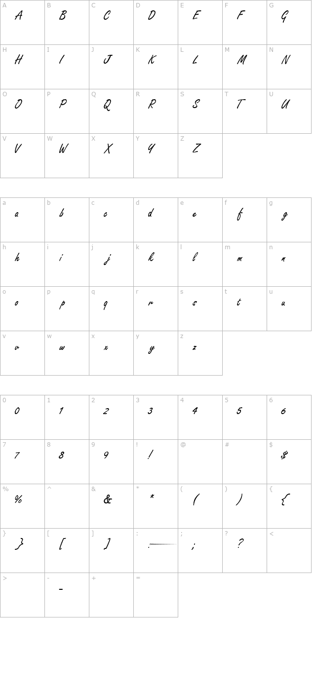Freestyle Script Normal character map